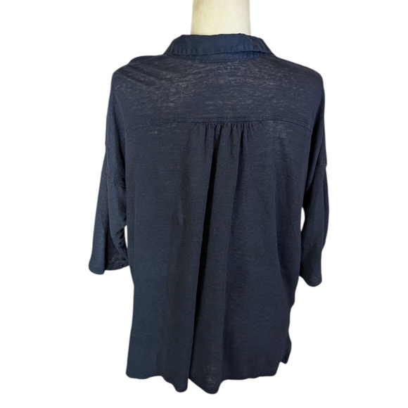 J.Jill Love Linen Navy Top Henley Flowy preppy Coastal Tunic Top Sz M - Picture 4 of 5